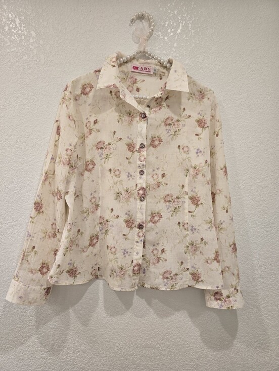 ARY Lady's Collection Tops - Vintage long-sleeve button-up shirt floral print Cotton XL